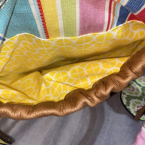 Vintage Fossil Handbag Tote Hobo Canvas Leather Trim Colorful Stripes ๐ - Picture 15 of 16